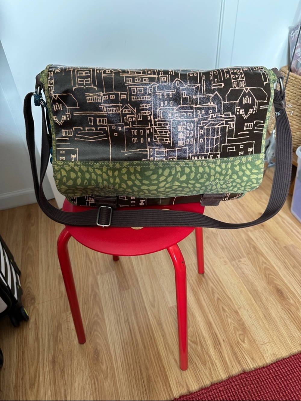 Fossil Green and Brown Cityscape Shoulder Bag